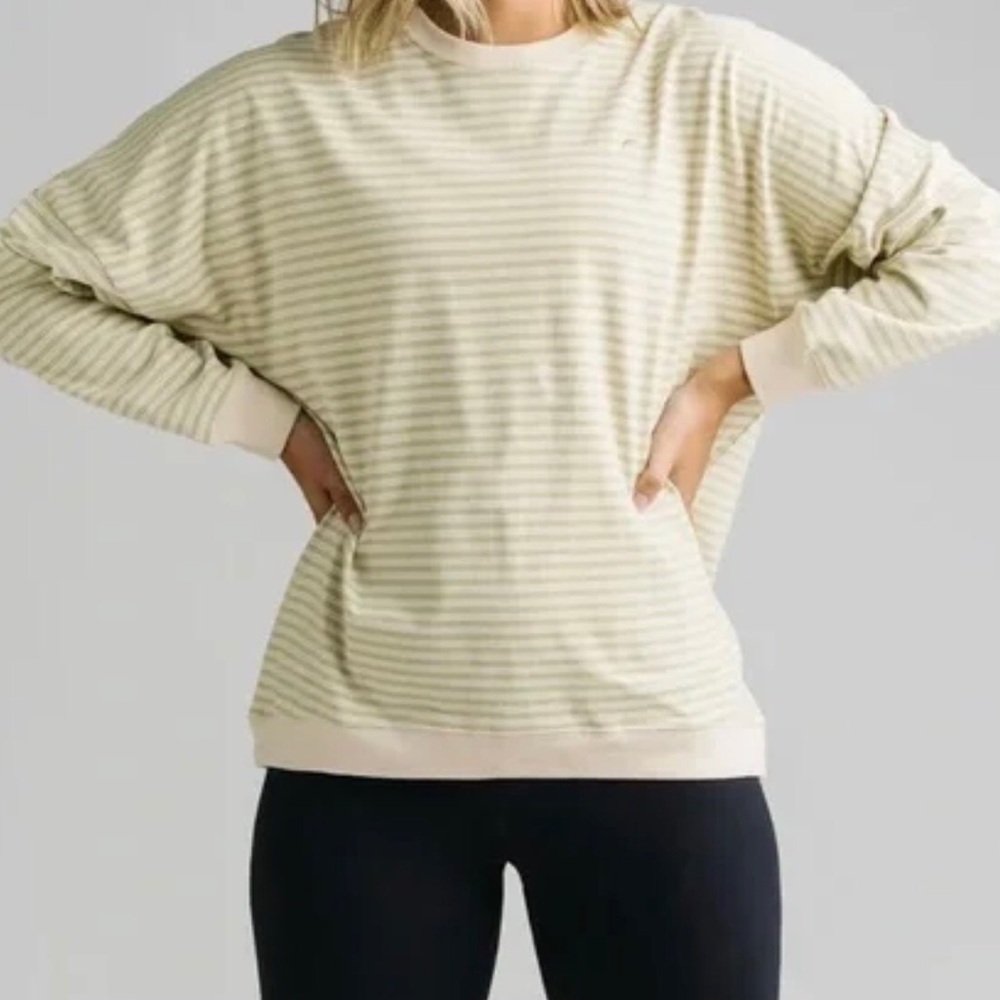 ZYIA Striped Crewneck Sweater Cream & Olive Green Size XXL - Picture 3 of 11